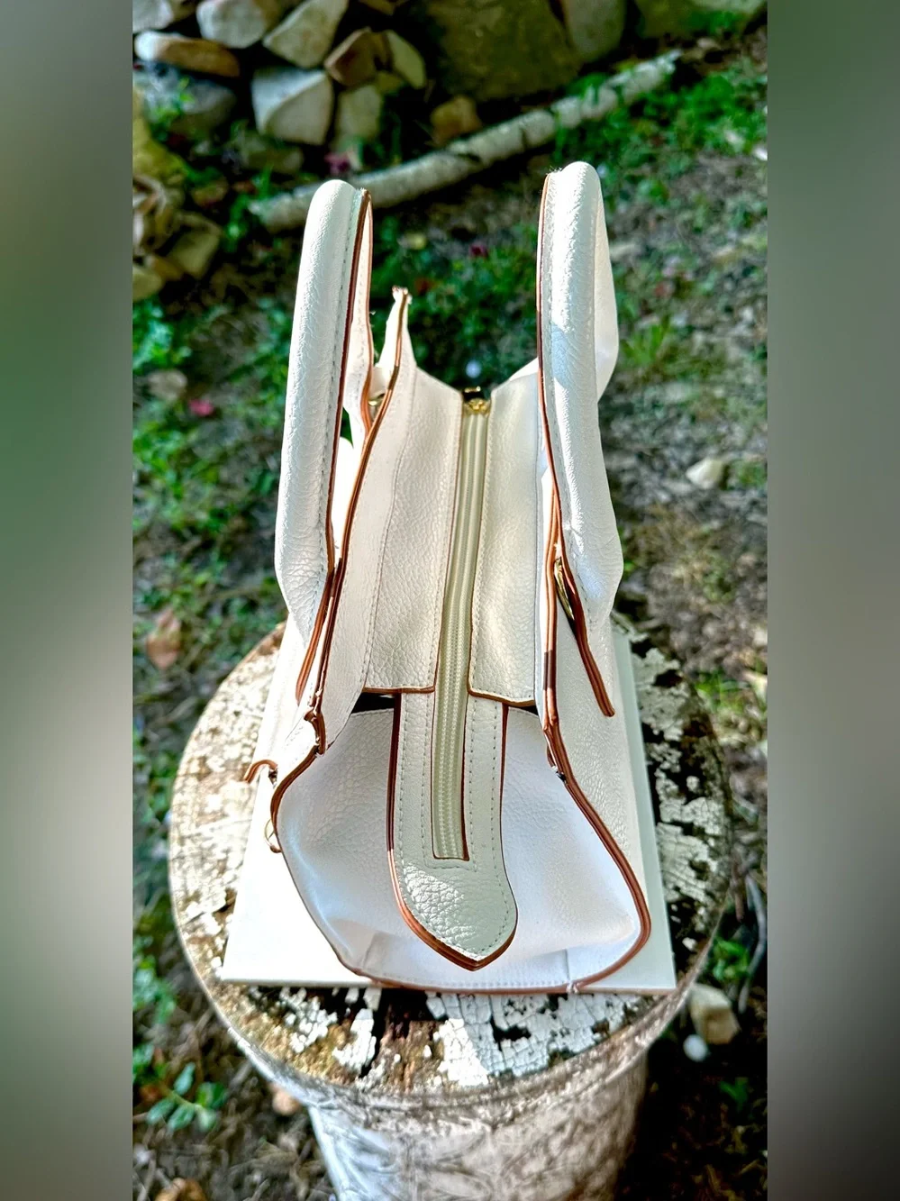 Christian Siriano Cream and Blush Trim Satchel